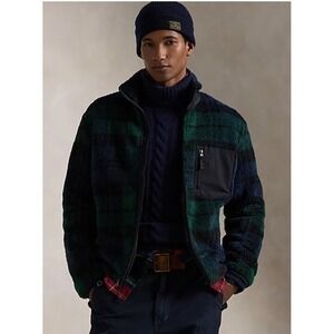 POLO RALPH LAUREN PLAID PILE FLEECE HYBRID JACKET MENS XXL 2XL GREEN NAVY $398